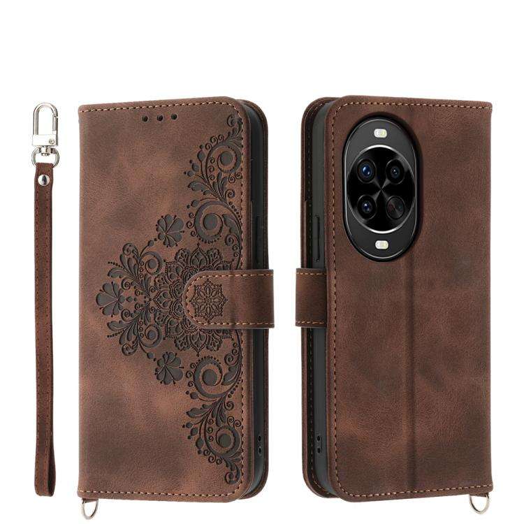 For Huawei nova 14 Pro Skin Feel Flowers Embossed Wallet Leather Phone Case(Brown)