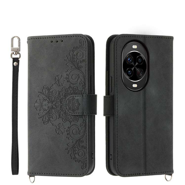 For Huawei nova 14 Pro Skin Feel Flowers Embossed Wallet Leather Phone Case(Black)