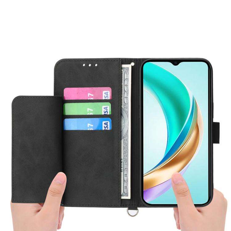 For Huawei nova 14 Pro Skin Feel Flowers Embossed Wallet Leather Phone Case(Black)