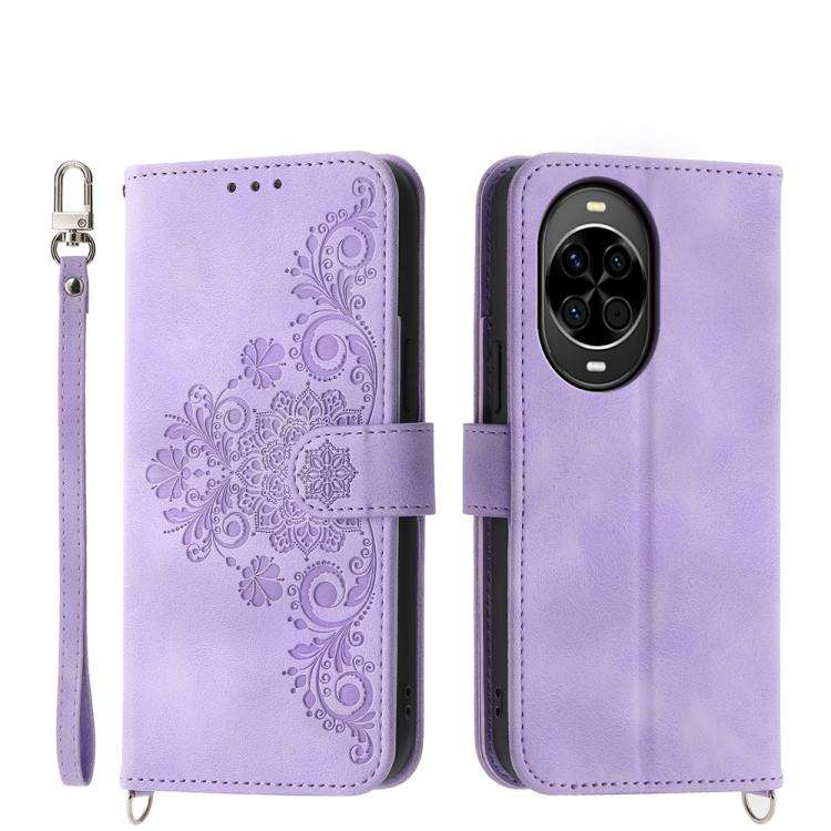 For Huawei nova 14 Skin Feel Flowers Embossed Wallet Leather Phone Case(Purple)