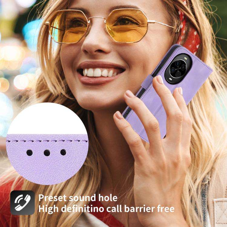 For Huawei nova 14 Skin Feel Flowers Embossed Wallet Leather Phone Case(Purple)