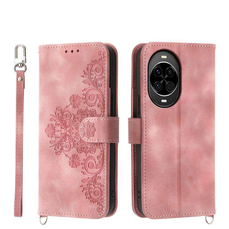 For Huawei nova 14 Skin Feel Flowers Embossed Wallet Leather Phone Case(Pink)