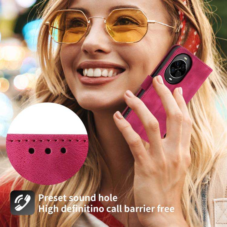 For Huawei nova 14 Skin Feel Flowers Embossed Wallet Leather Phone Case(Wine Red)