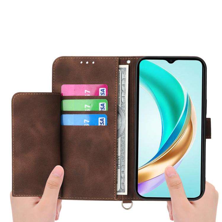 For Huawei nova 14 Skin Feel Flowers Embossed Wallet Leather Phone Case(Brown)