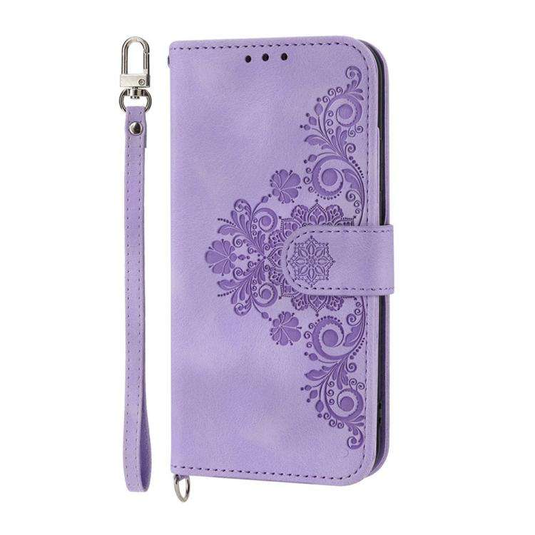 For Honor X8c 4G Skin Feel Flowers Embossed Wallet Leather Phone Case(Purple)