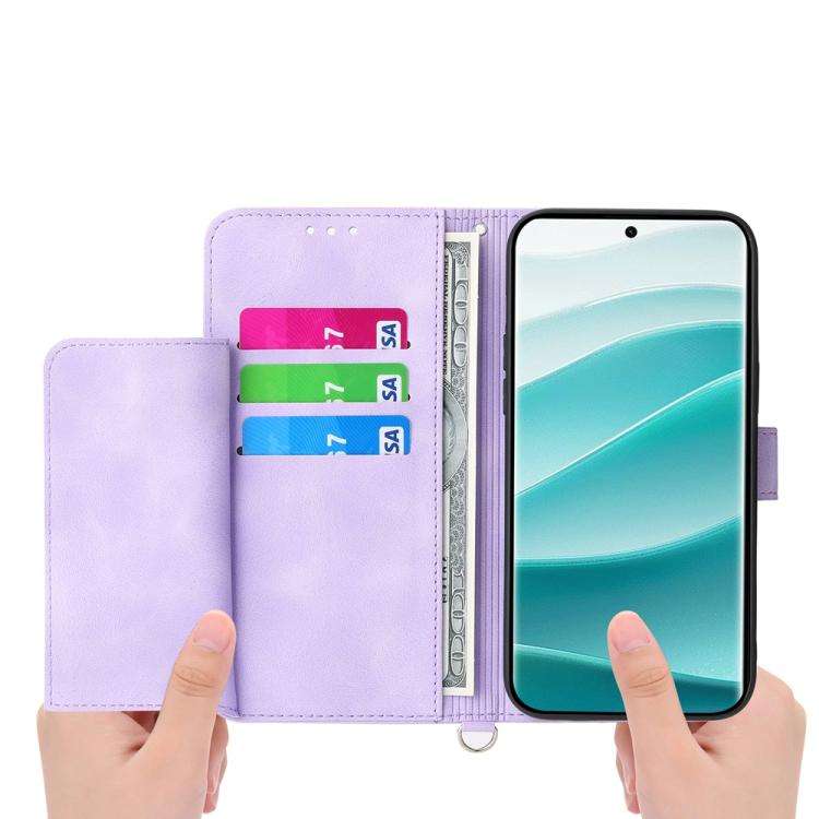 For Honor X8c 4G Skin Feel Flowers Embossed Wallet Leather Phone Case(Purple)