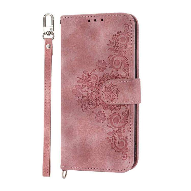 For Honor X8c 4G Skin Feel Flowers Embossed Wallet Leather Phone Case(Pink)