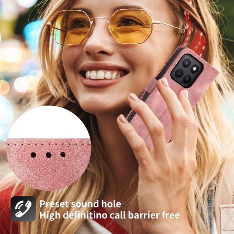 For Honor X8c 4G Skin Feel Flowers Embossed Wallet Leather Phone Case(Pink)