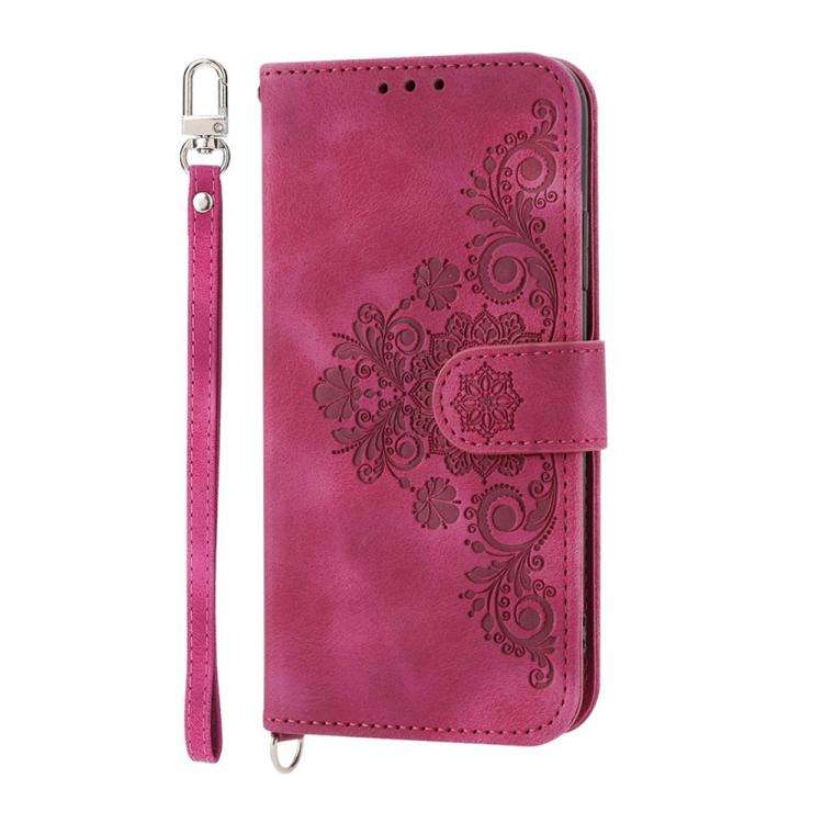 For Honor X8c 4G Skin Feel Flowers Embossed Wallet Leather Phone Case(Wine Red)
