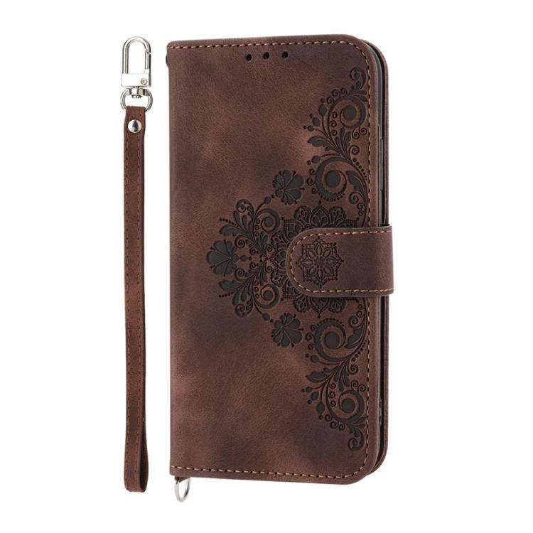 For Honor X8c 4G Skin Feel Flowers Embossed Wallet Leather Phone Case(Brown)