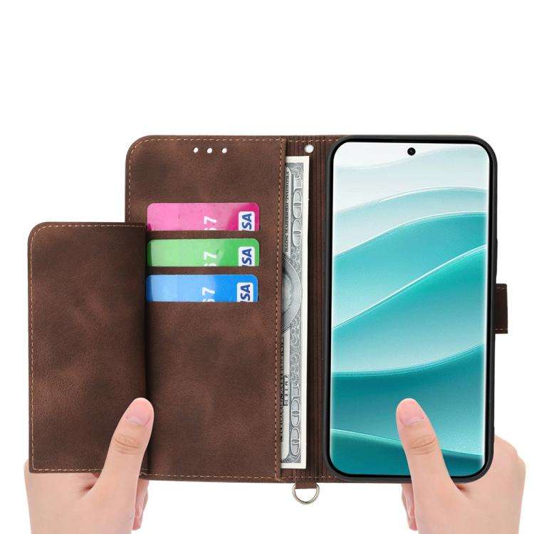 For Honor X8c 4G Skin Feel Flowers Embossed Wallet Leather Phone Case(Brown)