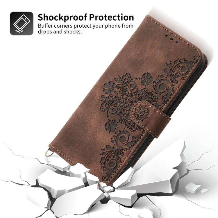 For Honor X8c 4G Skin Feel Flowers Embossed Wallet Leather Phone Case(Brown)