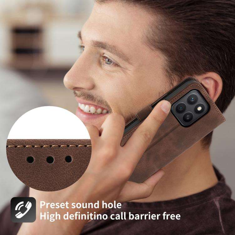 For Honor X8c 4G Skin Feel Flowers Embossed Wallet Leather Phone Case(Brown)