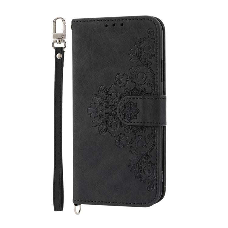 For Honor X8c 4G Skin Feel Flowers Embossed Wallet Leather Phone Case(Black)