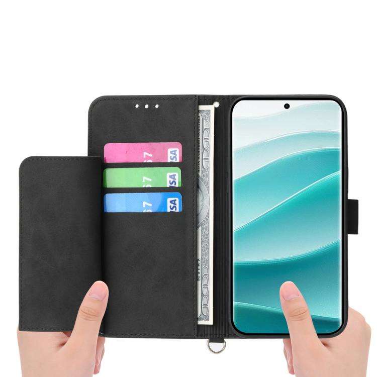 For Honor X8c 4G Skin Feel Flowers Embossed Wallet Leather Phone Case(Black)