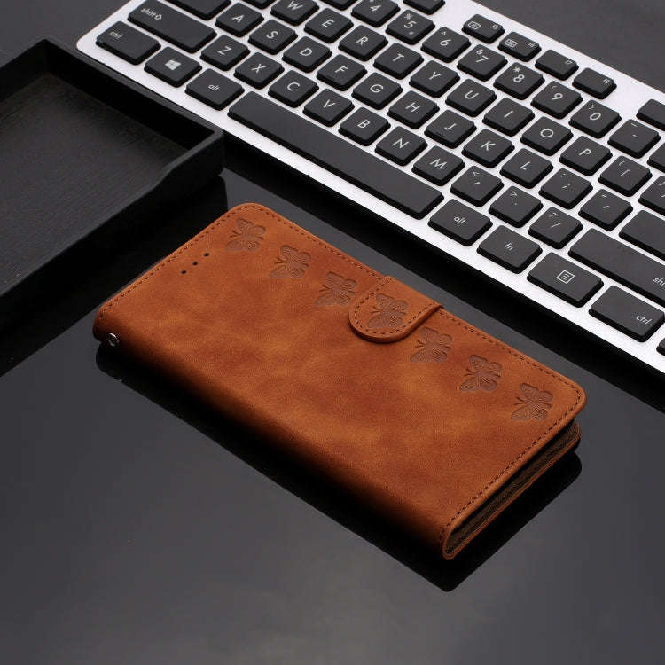 For Motorola Edge 50 5G Seven Butterflies Embossed Leather Phone Case(Brown)