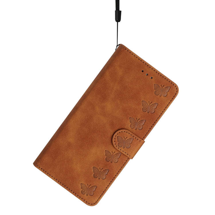 For Motorola Edge 50 5G Seven Butterflies Embossed Leather Phone Case(Brown)
