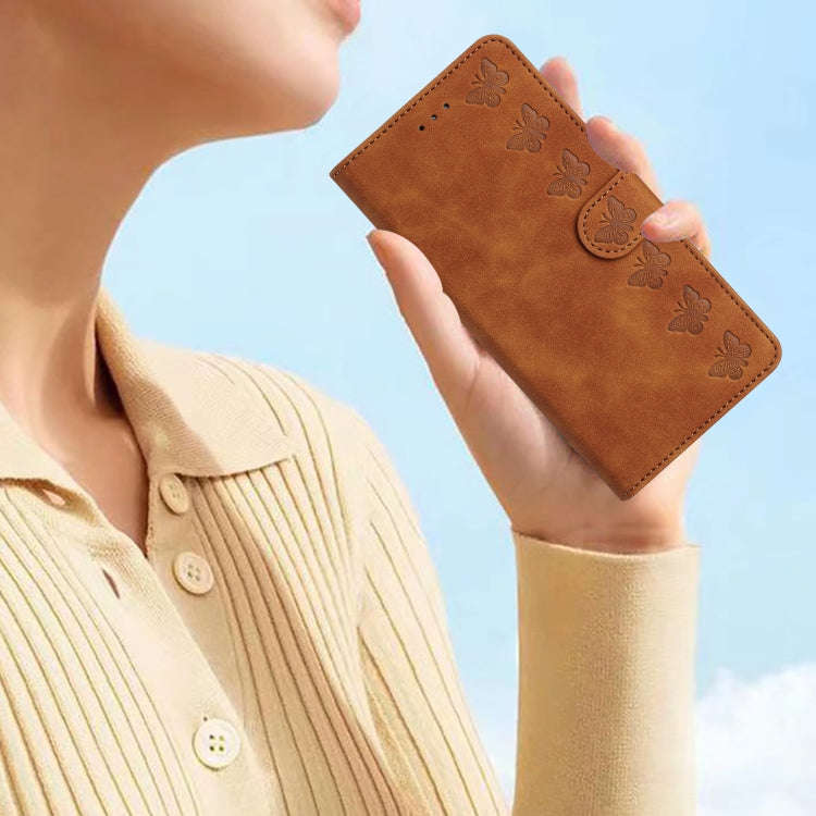 For Motorola Edge 50 5G Seven Butterflies Embossed Leather Phone Case(Brown)