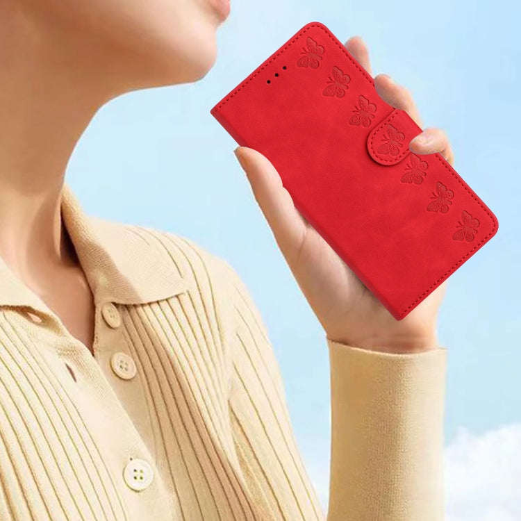 For Motorola Edge 50 5G Seven Butterflies Embossed Leather Phone Case(Red)