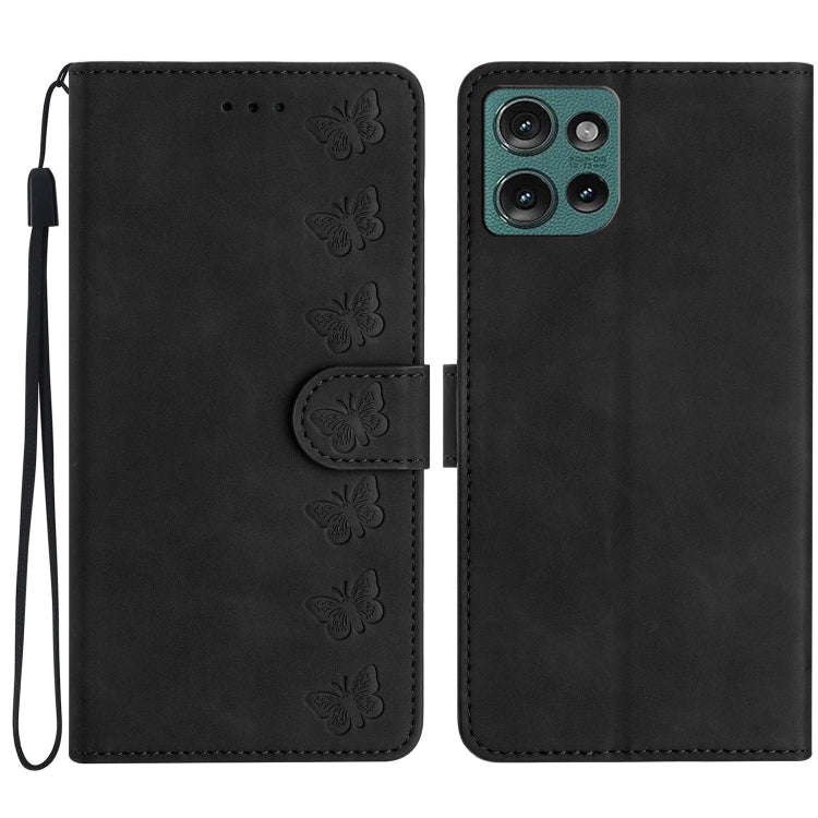 For Motorola Edge 50 5G Seven Butterflies Embossed Leather Phone Case(Black)