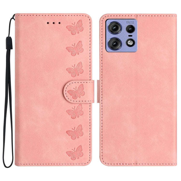 For Motorola Edge 50 Pro Seven Butterflies Embossed Leather Phone Case(Pink)