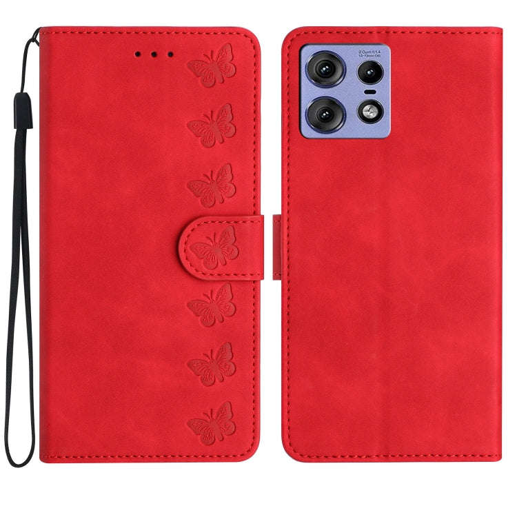 For Motorola Edge 50 Pro Seven Butterflies Embossed Leather Phone Case(Red)