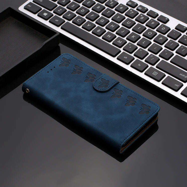 For Motorola Edge 50 Pro Seven Butterflies Embossed Leather Phone Case(Blue)