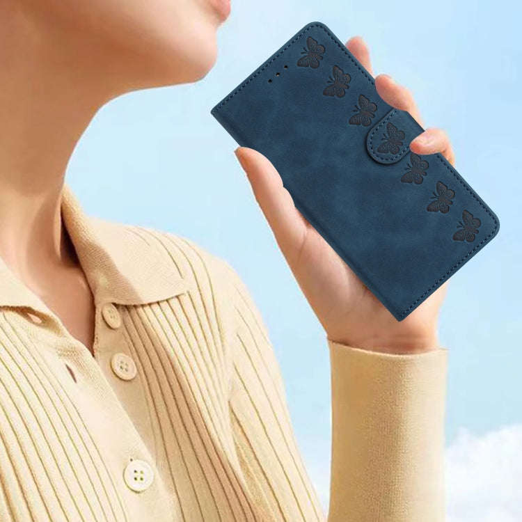 For Motorola Edge 50 Pro Seven Butterflies Embossed Leather Phone Case(Blue)