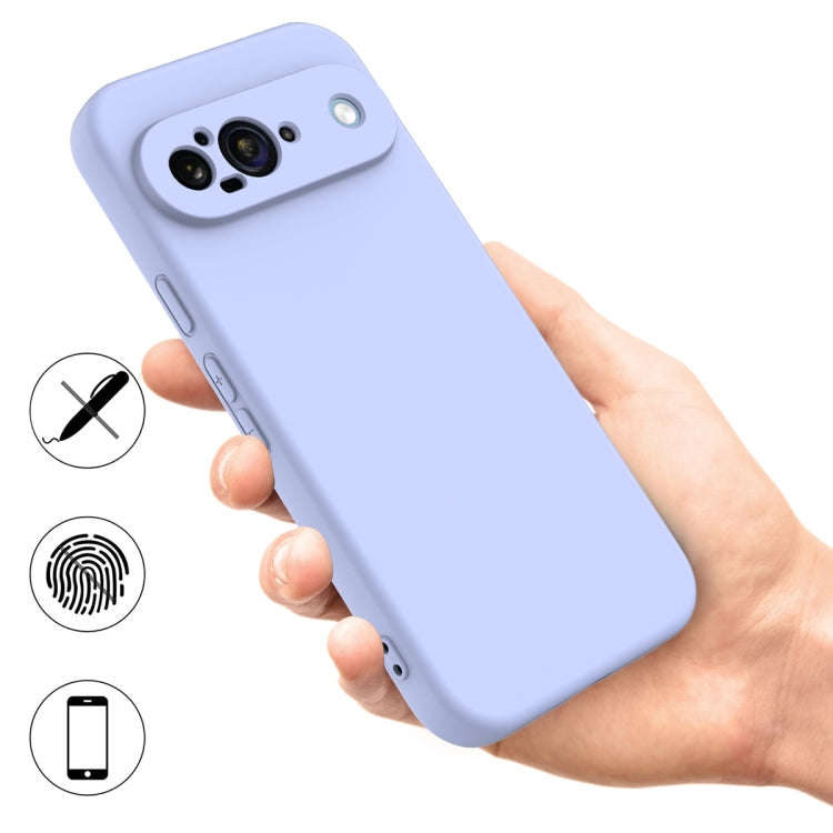 For Google Pixel 9 Pure Color Liquid Silicone Shockproof Phone Case(Purple)