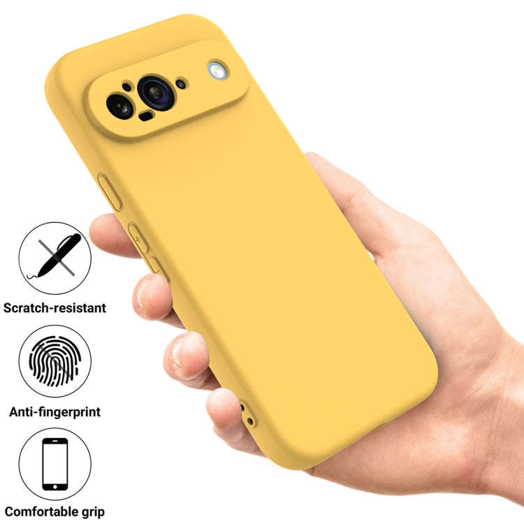 For Google Pixel 9 Pure Color Liquid Silicone Shockproof Phone Case(Yellow)