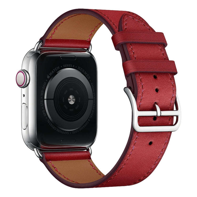 For Apple Watch Series 7 41mm / 6 & SE & 5 & 4 40mm / 3 & 2 & 1 38mm Leather  Watch Band(Red)
