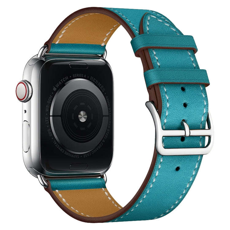 For Apple Watch Series 7 41mm / 6 & SE & 5 & 4 40mm / 3 & 2 & 1 38mm Leather  Watch Band(Blue)