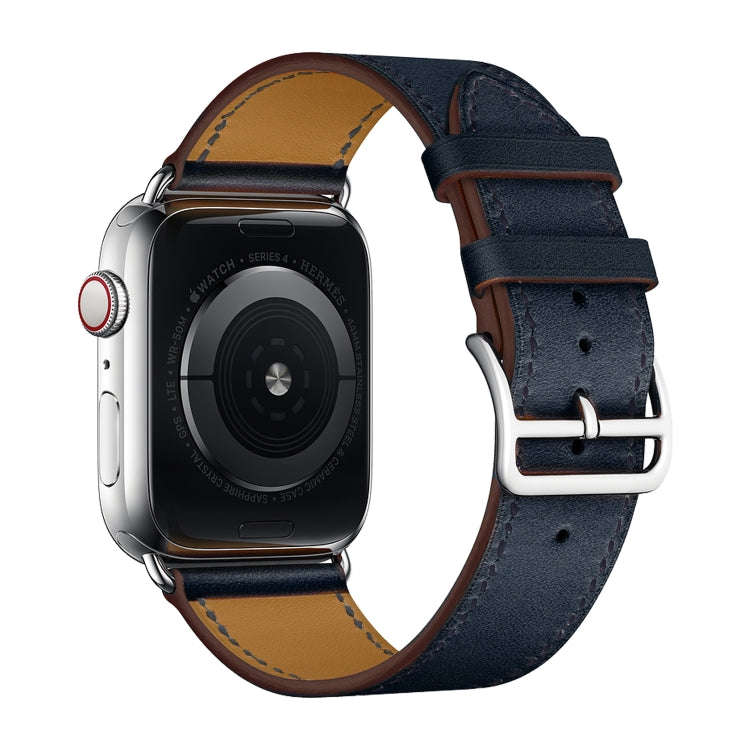 For Apple Watch Series 7 41mm / 6 & SE & 5 & 4 40mm / 3 & 2 & 1 38mm Leather  Watch Band(Dark Blue)