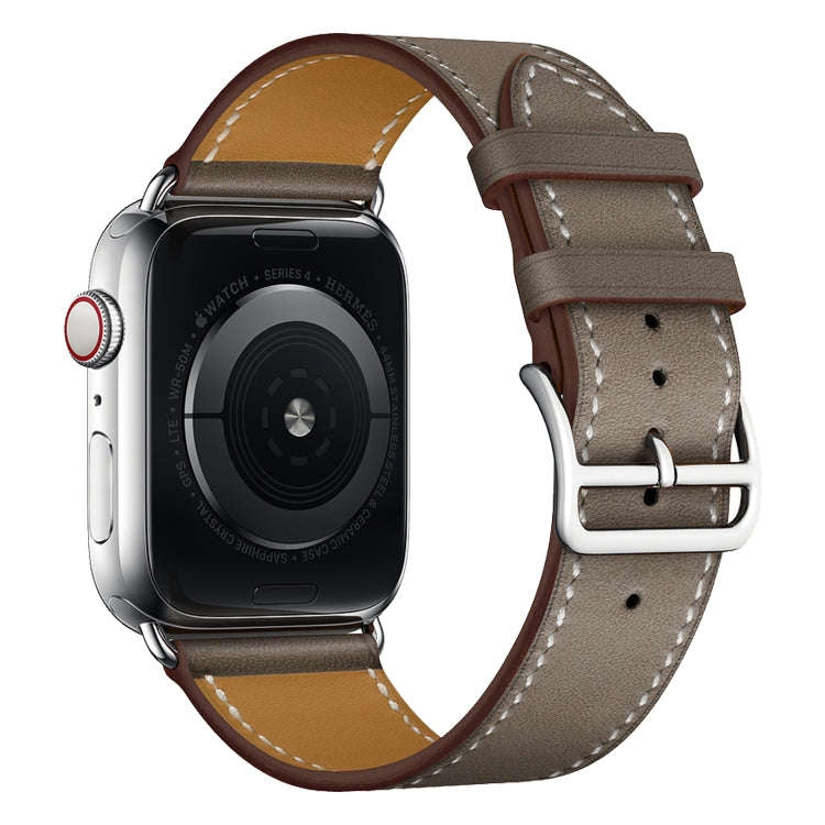 For Apple Watch Series 7 45mm / 6 & SE & 5 & 4 44mm / 3 & 2 & 1 42mm Leather  Watch Band(Grey)