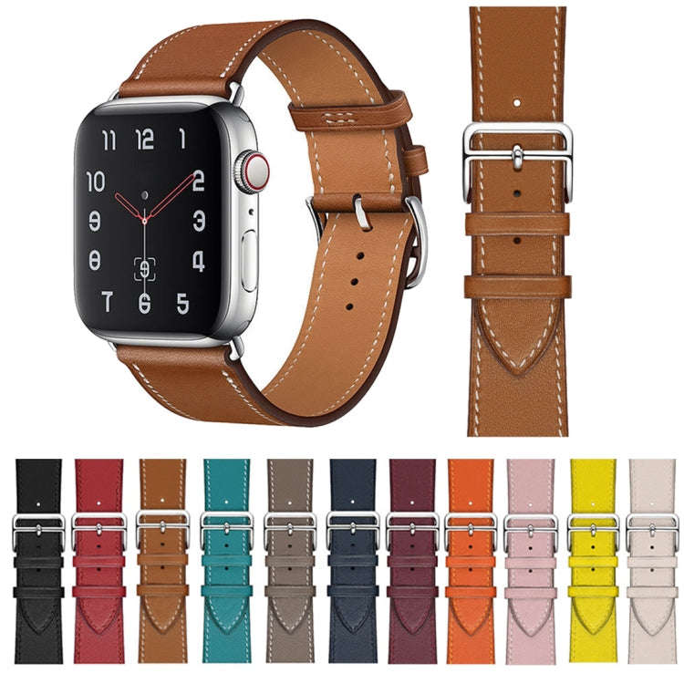 For Apple Watch Series 7 45mm / 6 & SE & 5 & 4 44mm / 3 & 2 & 1 42mm Leather  Watch Band(Grey)