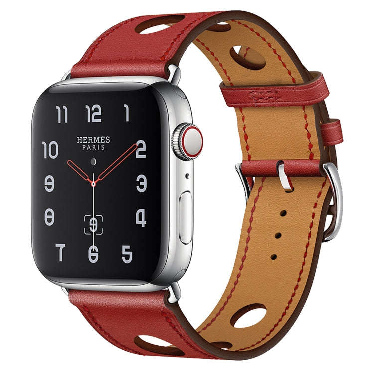 For Apple Watch Series 7 41mm / 6 & SE & 5 & 4 40mm / 3 & 2 & 1 38mm Leather Three Holes Watch Ba...