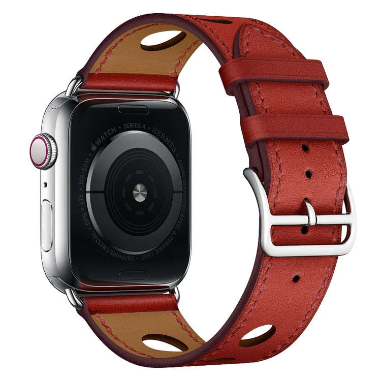 For Apple Watch Series 7 41mm / 6 & SE & 5 & 4 40mm / 3 & 2 & 1 38mm Leather Three Holes Watch Ba...