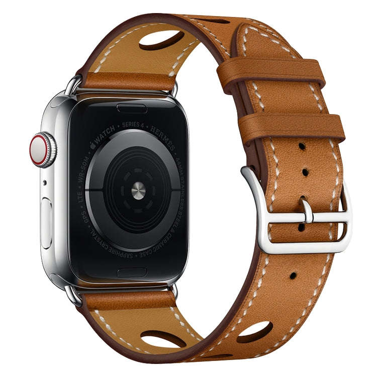 For Apple Watch Series 7 41mm / 6 & SE & 5 & 4 40mm / 3 & 2 & 1 38mm Leather Three Holes Watch Ba...