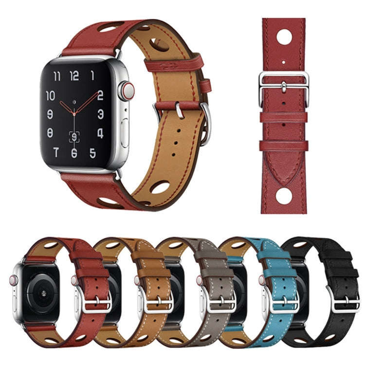 For Apple Watch Series 8&7 41mm / SE 2&6&SE&5&4 40mm / 3&2&1 38mm Leather Three Holes Watch Band(...