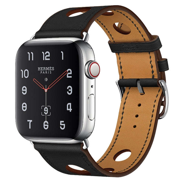 For Apple Watch Series 7 45mm / 6 & SE & 5 & 4 44mm / 3 & 2 & 1 42mm Leather Three Holes Watch Ba...