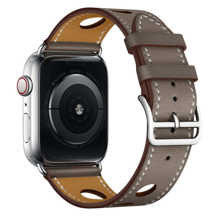 For Apple Watch Series 7 45mm / 6 & SE & 5 & 4 44mm / 3 & 2 & 1 42mm Leather Three Holes Watch Ba...