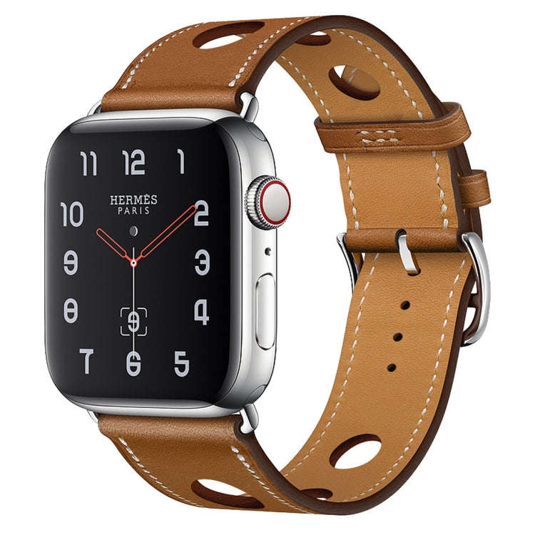 For Apple Watch Series 7 45mm / 6 & SE & 5 & 4 44mm / 3 & 2 & 1 42mm Leather Three Holes Watch Ba...