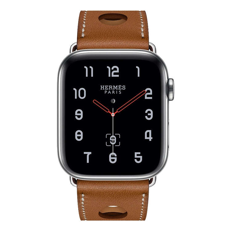 For Apple Watch Series 7 45mm / 6 & SE & 5 & 4 44mm / 3 & 2 & 1 42mm Leather Three Holes Watch Ba...