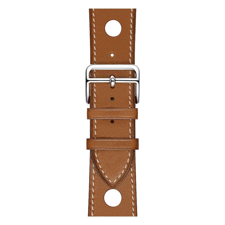For Apple Watch Series 7 45mm / 6 & SE & 5 & 4 44mm / 3 & 2 & 1 42mm Leather Three Holes Watch Ba...
