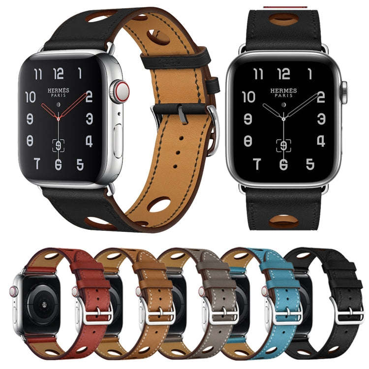 For Apple Watch Series 7 45mm / 6 & SE & 5 & 4 44mm / 3 & 2 & 1 42mm Leather Three Holes Watch Ba...
