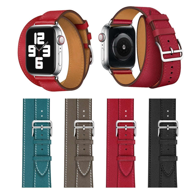 For Apple Watch Series 7 41mm / 6 & SE & 5 & 4 40mm / 3 & 2 & 1 38mm Leather Double Loop Watch Ba...