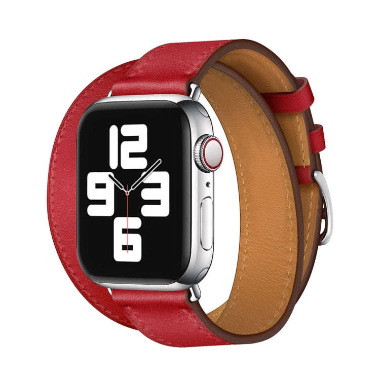 For Apple Watch Series 7 45mm / 6 & SE & 5 & 4 44mm / 3 & 2 & 1 42mm Leather Double Loop Watch Ba...