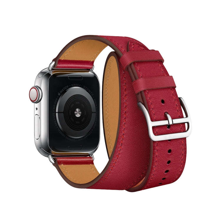 For Apple Watch Series 7 45mm / 6 & SE & 5 & 4 44mm / 3 & 2 & 1 42mm Leather Double Loop Watch Ba...
