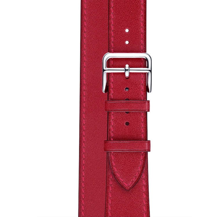 For Apple Watch Series 7 45mm / 6 & SE & 5 & 4 44mm / 3 & 2 & 1 42mm Leather Double Loop Watch Ba...