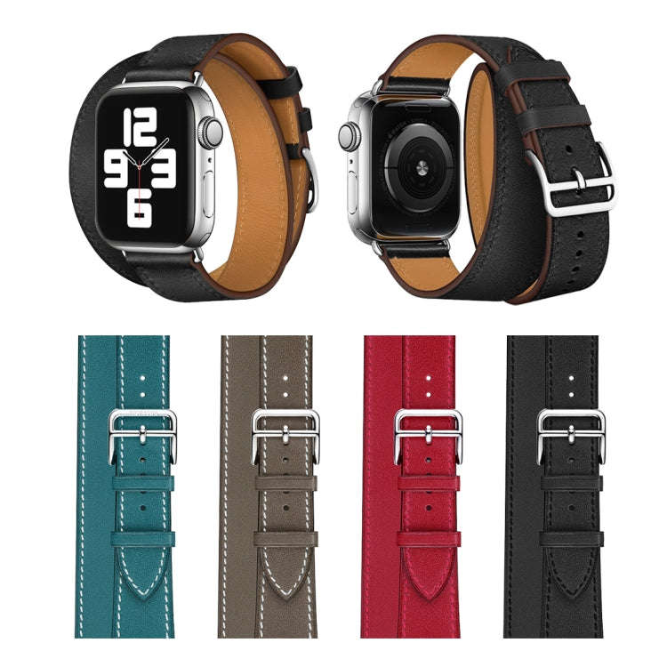 For Apple Watch Series 7 45mm / 6 & SE & 5 & 4 44mm / 3 & 2 & 1 42mm Leather Double Loop Watch Ba...